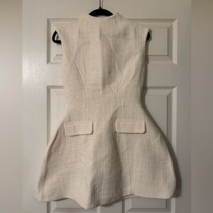 Babyboo White Tweed Mini Dress with Mockneck